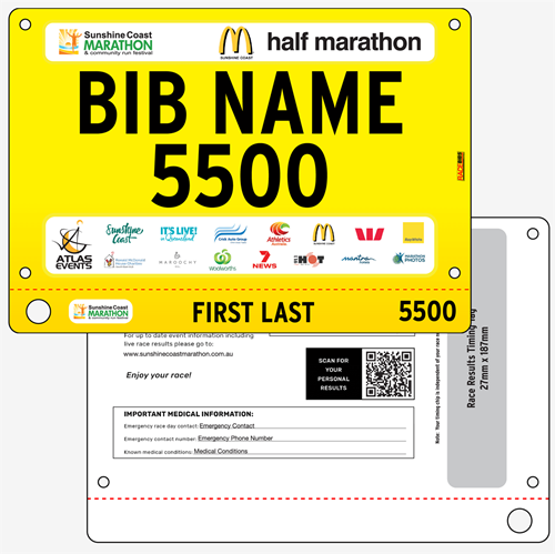 Show details for Full Colour Front, Black and White Reverse Race Bibs with Tear off Tags