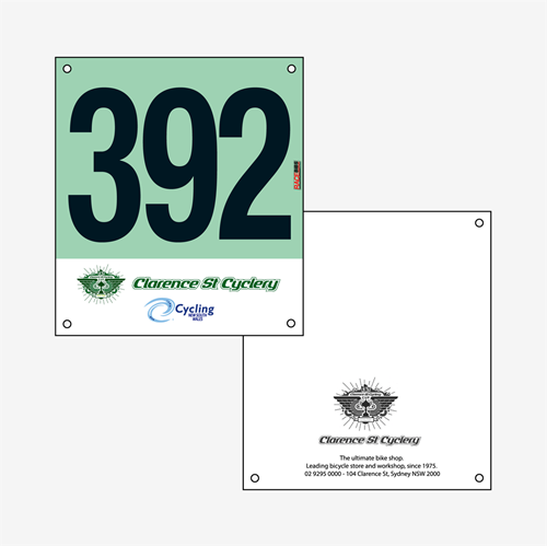 Show details for Full Colour Front, Black and White Reverse UCI Race Bibs