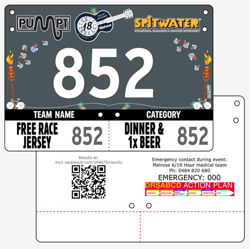 Show details for Full Colour Two Sided Economical Race Numbers with Tear off Tags