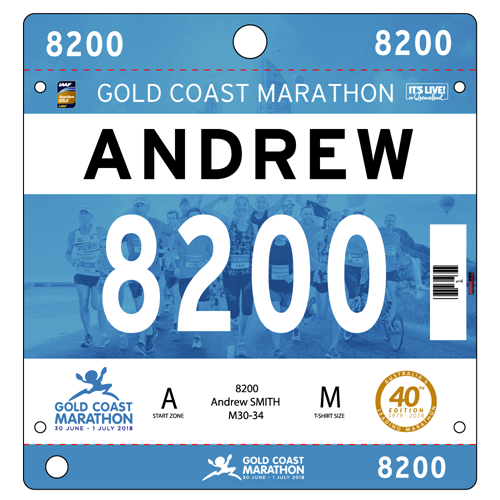 Show details for Full Colour Front, Black and White Reverse Race Bibs with Tear off Tags