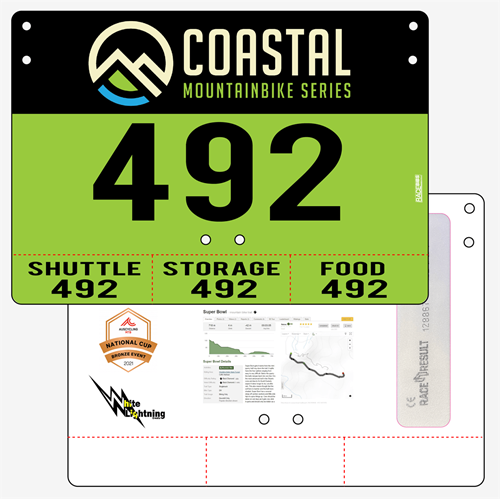 Show details for Full Colour Two Sided Economical Race Numbers with Tear off Tags