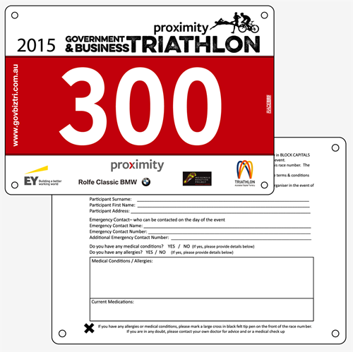 Show details for Full Colour Front, Black and White Reverse Race Bibs
