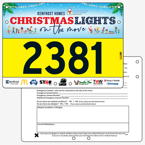 Show details for Full Colour Front, Black and White Reverse Race Bibs