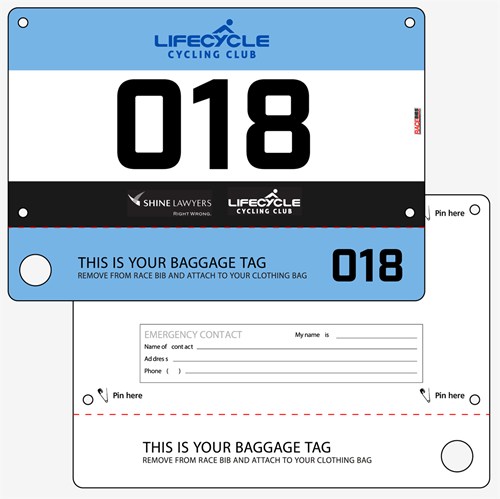 Show details for Full Colour Front, Black and White Reverse Race Bibs with Tear off Tags