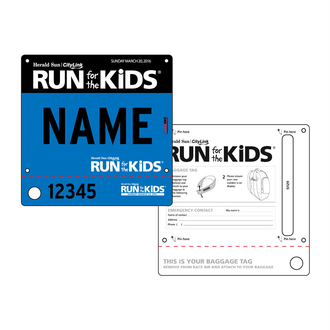 Show details for Full Colour Front, Black and White Reverse Race Bibs with Tear off Tags