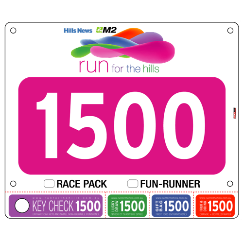 Show details for Full Colour Front, Black and White Reverse Race Bibs with Tear off Tags