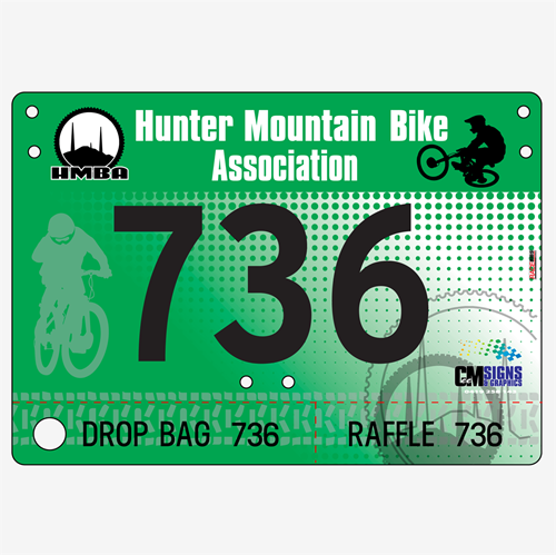 Show details for Full Colour Front, Black and White Reverse Economical Race Numbers with Tear off Tags