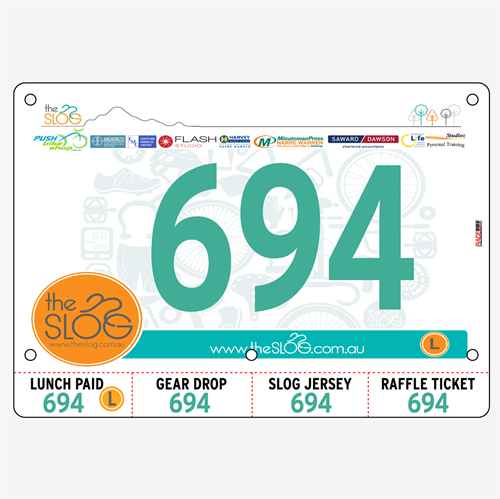 Show details for Full Colour Front, Black and White Reverse Race Bibs with Tear off Tags
