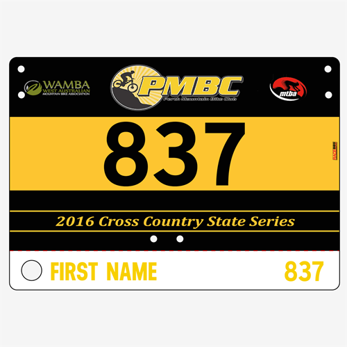 Show details for Full Colour Front, Black and White Reverse Economical Race Numbers with Tear off Tags