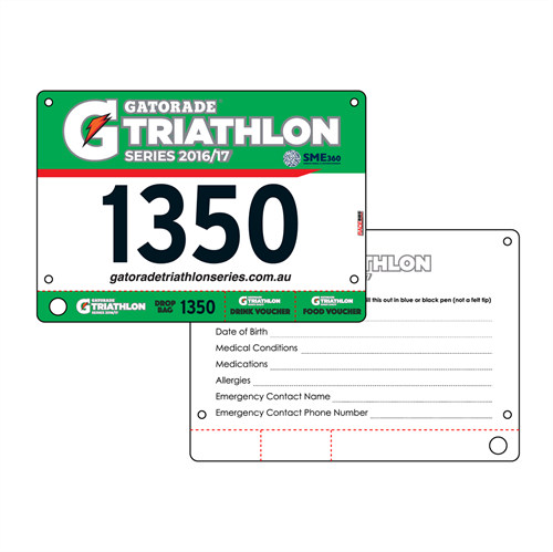 Picture of Full Colour Front, Black and White Reverse Race Bibs with Tear off Tags