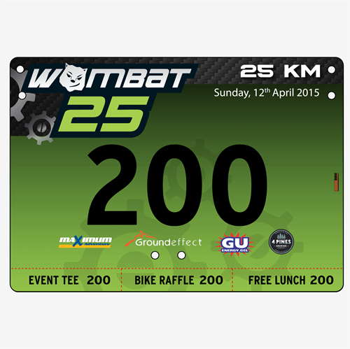 Show details for Full Colour Front, Black and White Reverse Economical Race Numbers with Tear off Tags