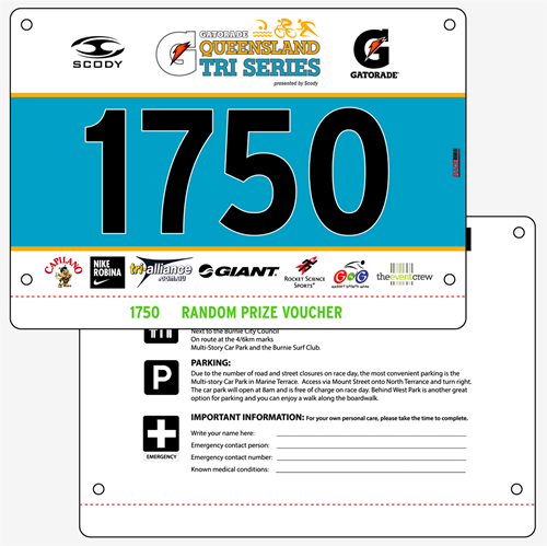Show details for Full Colour Front, Black and White Reverse Race Bibs with Tear off Tags