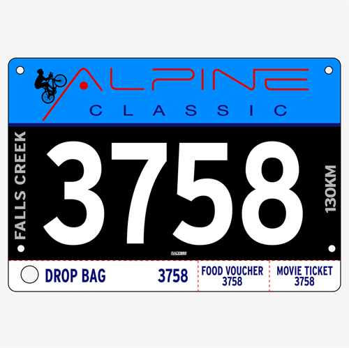 Show details for Full Colour Front, Black and White Reverse Race Bibs with Tear off Tags
