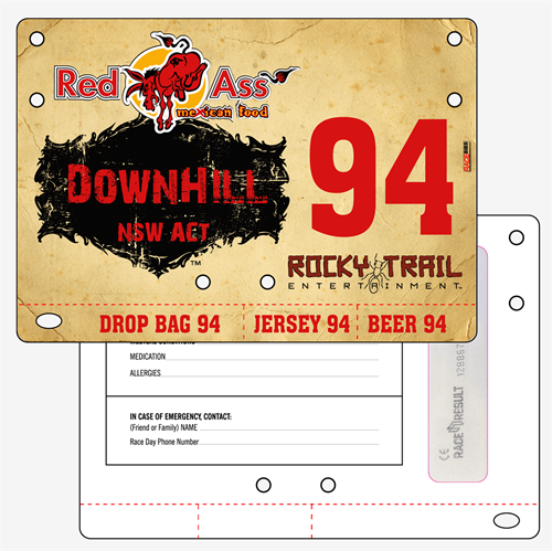 Show details for Full Colour Front, Black and White Reverse Economical Race Numbers with Tear off Tags