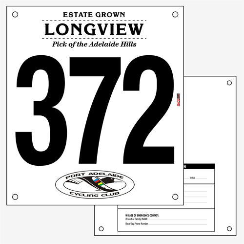Show details for Full Colour Front, Black and White Reverse UCI Race Bibs