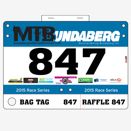 Show details for Full Colour Front, Black and White Reverse Economical Race Numbers with Tear off Tags