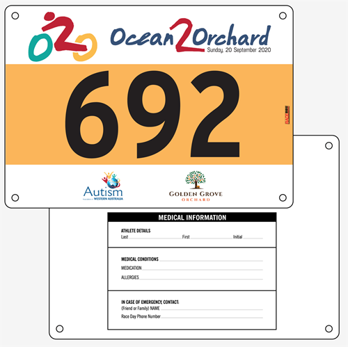 Show details for Full Colour Front, Black and White Reverse Race Bibs