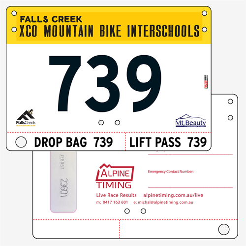 Show details for Full Colour Two Sided Economical Race Numbers with Tear off Tags